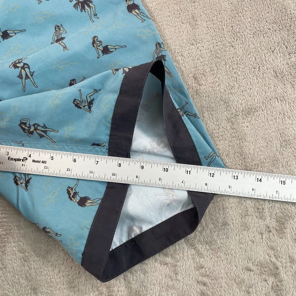 Iron & Resin Board Shorts Men 34x9 Sea‎ Blue Hula Girls Hawaiian Beach NWOT $75